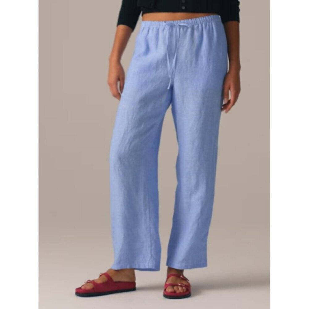 ⛱️J. Crew - Blue Soleil Drawstring 100% Linen Pull-On Pants - LP